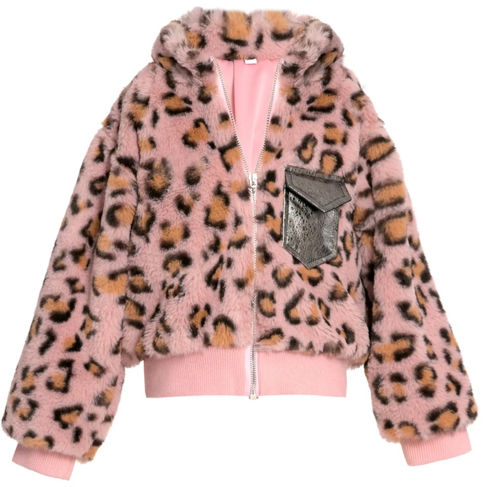 Kids' Faux Fur Leopard Bomber Jacket